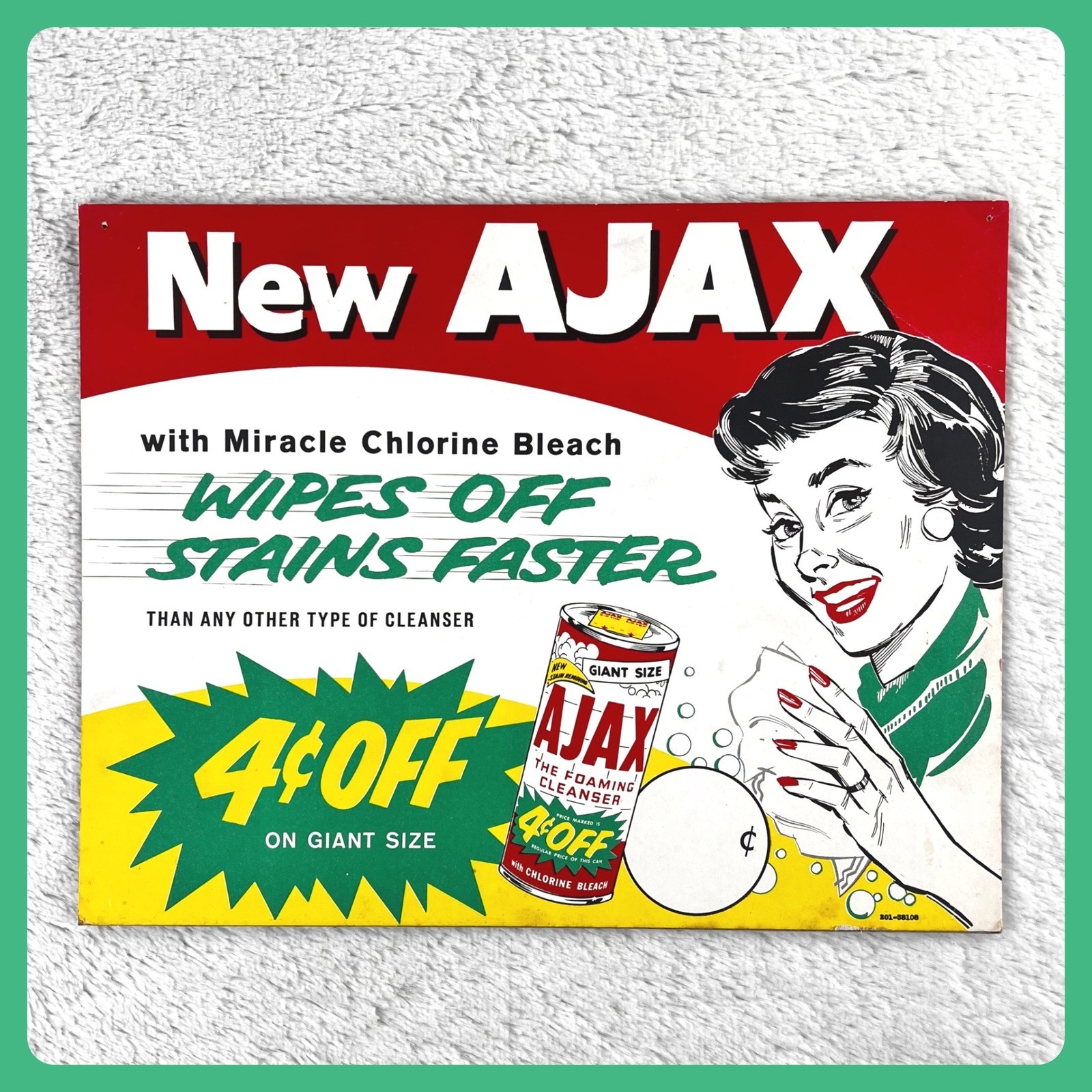 1950s New Ajax Cleanser Vintage Advertising Sign 14