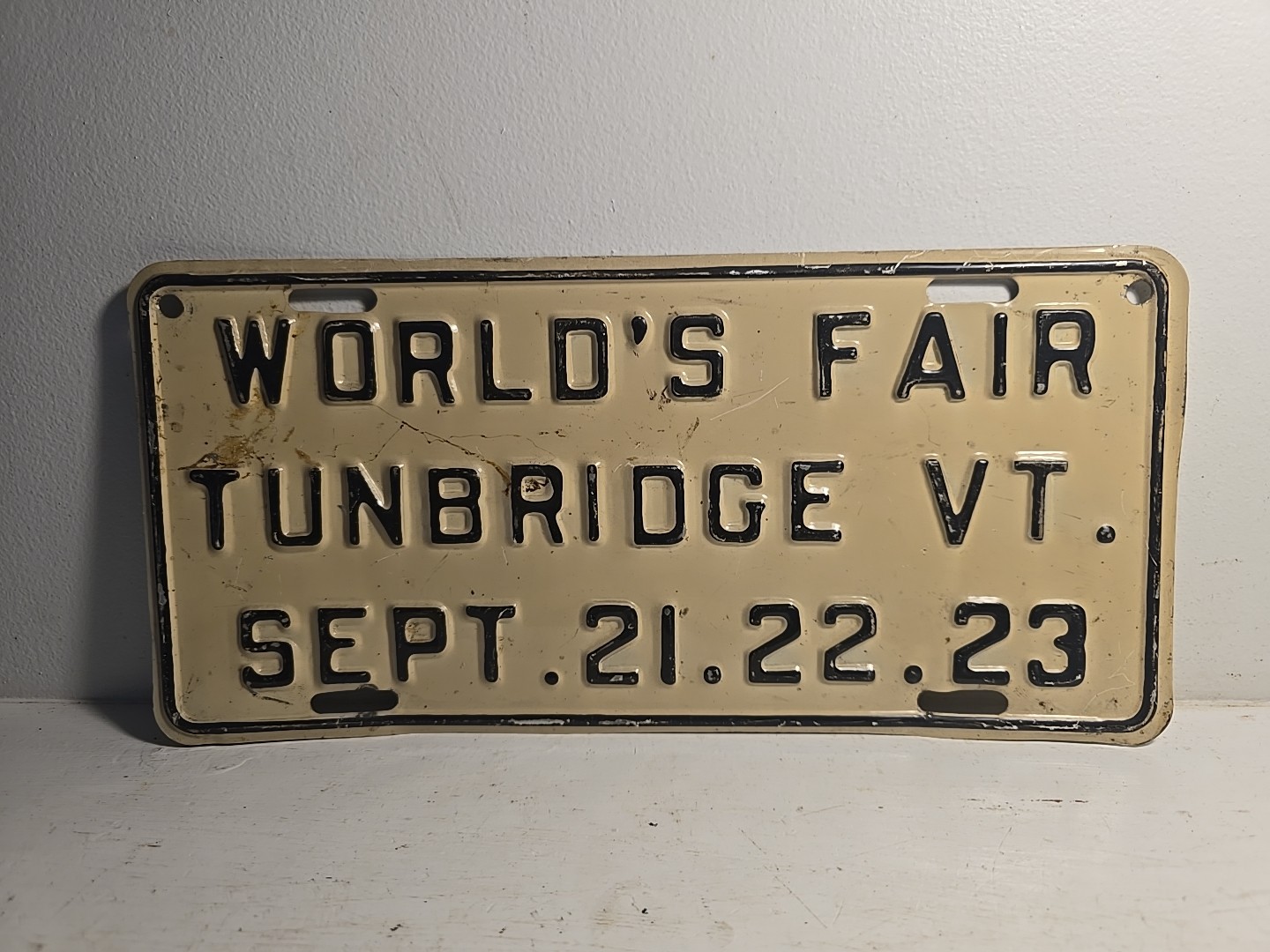 RARE WORLD'S FAIR TUNBRIDGE VT FAIR LICENSE PLATE 1929 - EXCELLENT CONDITION 