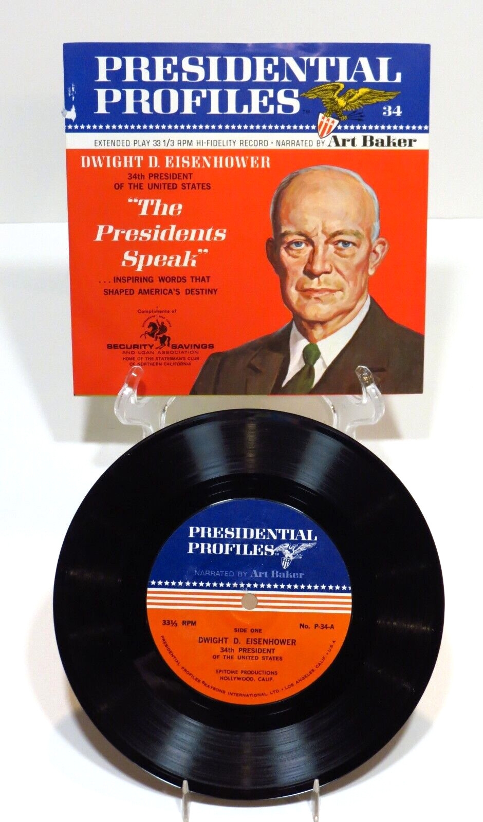 Presidential Profiles Dwight D. Eisenhower 33 1/3 Vinyl Album Vintage 1966 Nice