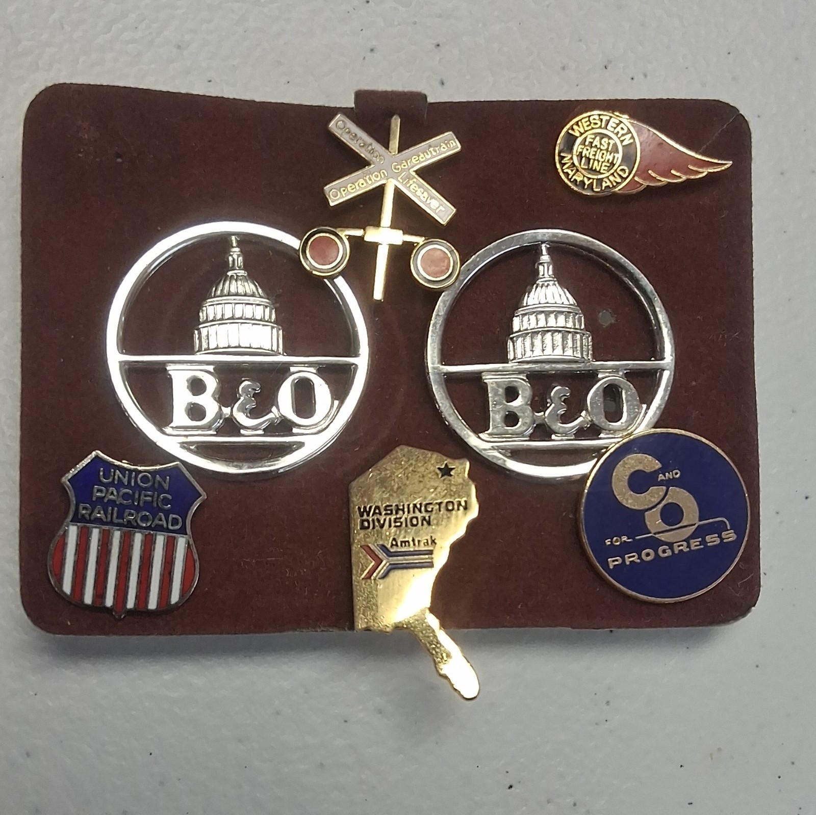 Vintage Railroad Pin & Emblem Collection – 7-Piece Lot
