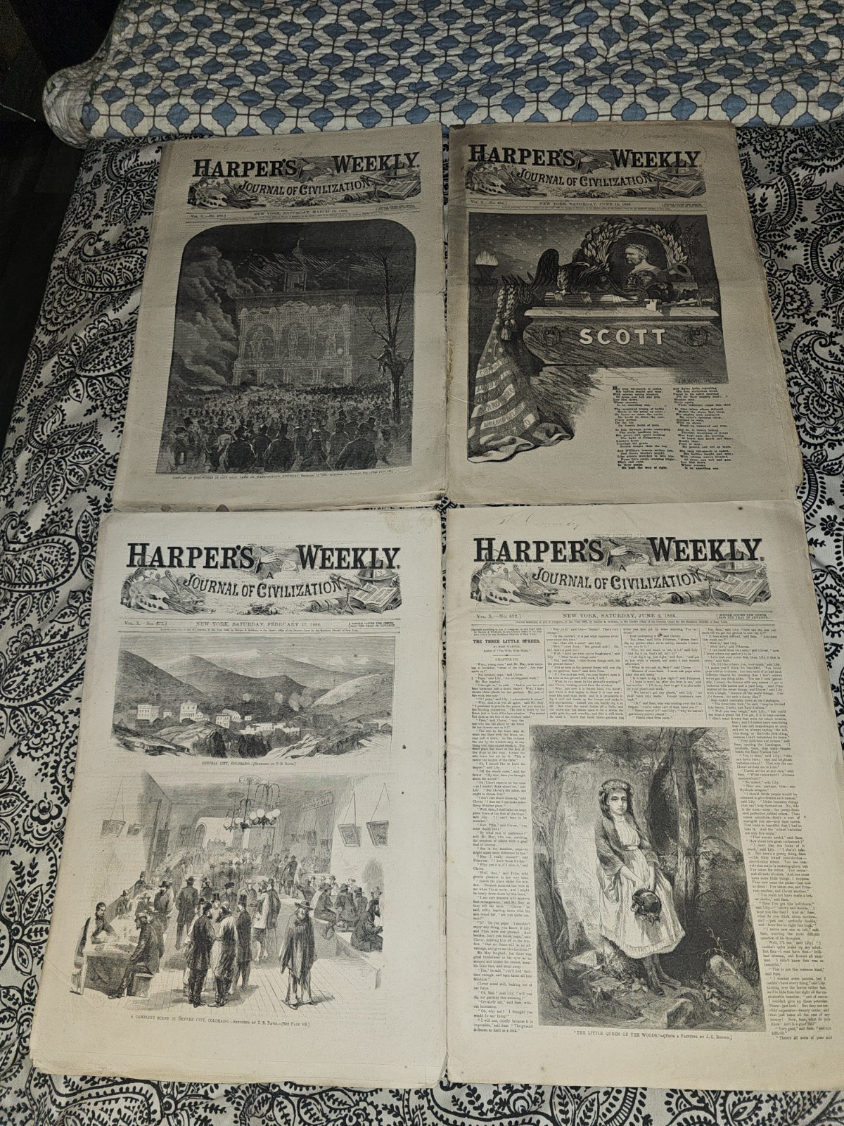 1866 Harpers Weekly Lot 4 Denver Colorado Gambling Thomas Nast Winfield Scott