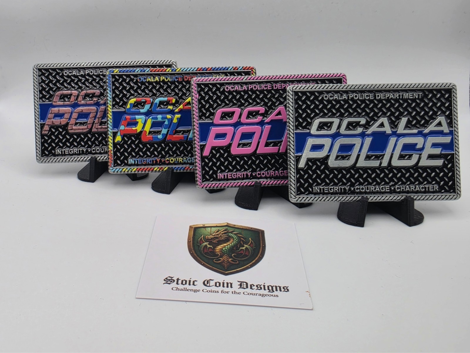 Ocala Police Department 4 coin Challenge Coin set (4 colors/themes) 2.5