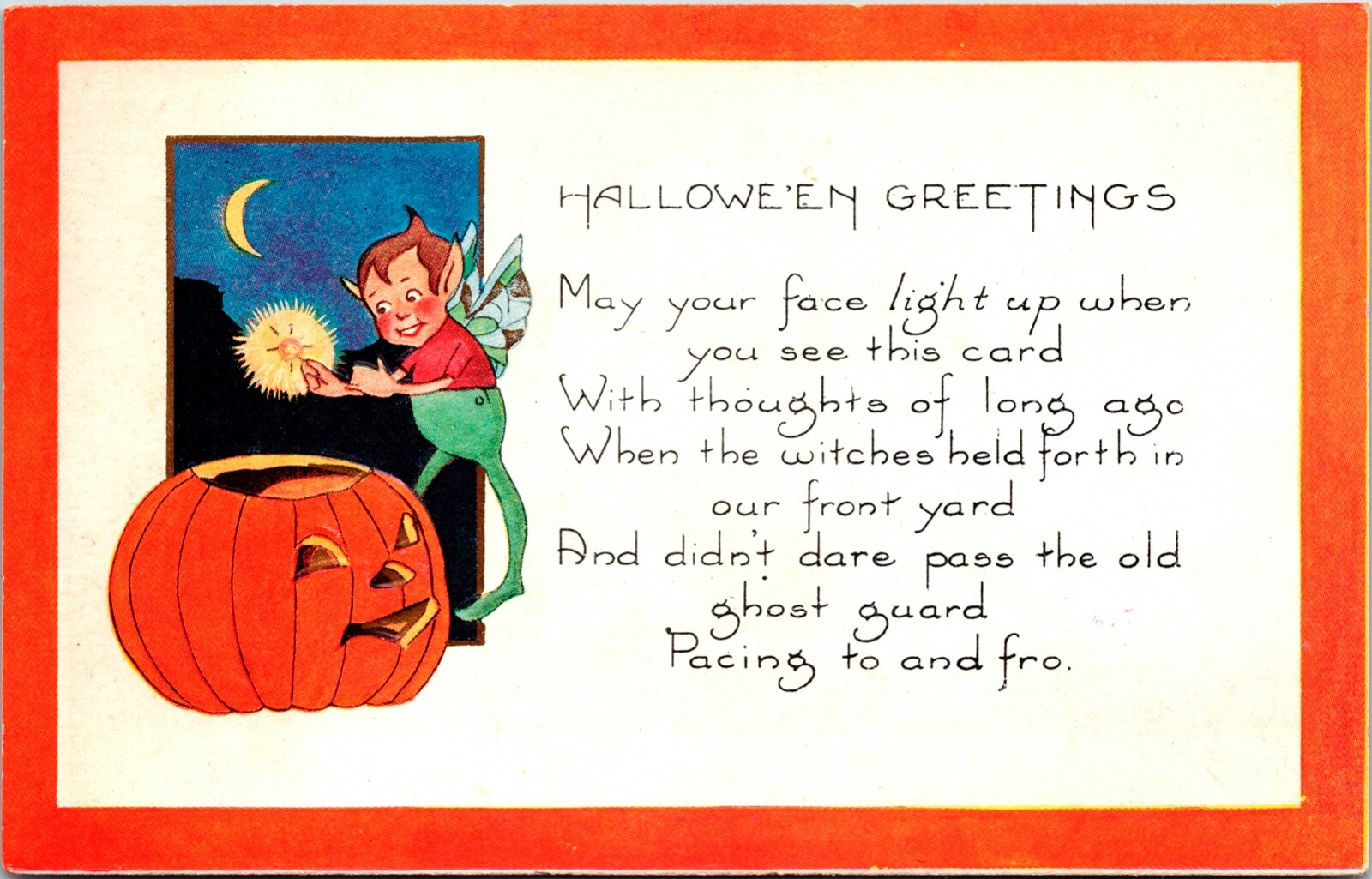 Vintage Whitney Fairy Goblin Pumpkin &Jack O\' Lantern Antique Halloween Postcard