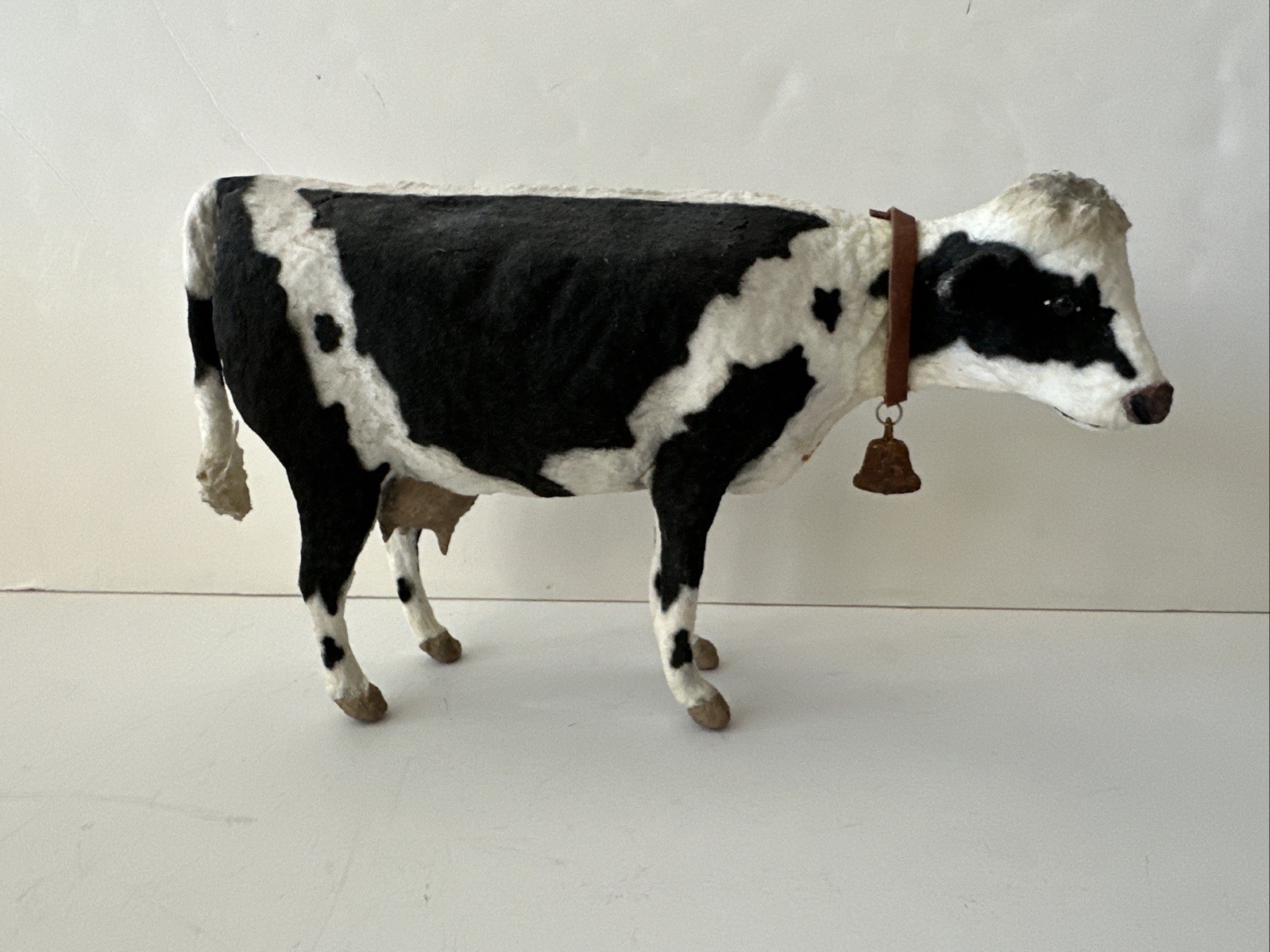 CRAIG YENKE 5.75” Tall Cow With Bell Cotton/Paper Mache Folk Art Figurine