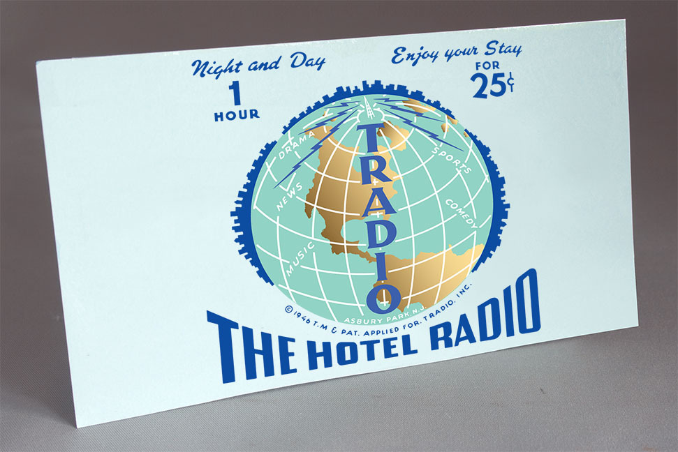 TRADIO HOTEL RADIO COIN OPERATED TUBE RADIO WATER SLIDE DECAL LIGHT BLUE2