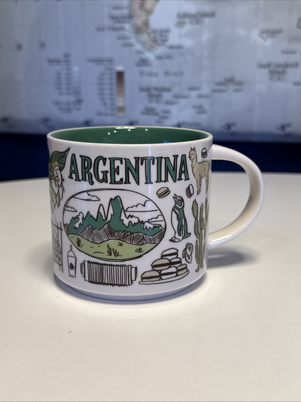 Starbucks Argentina Been There Series 14 oz Coffee Mug Green Interior