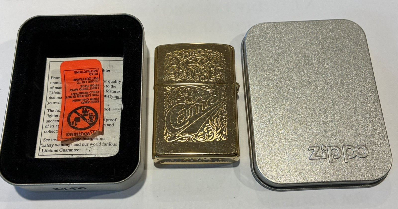 Genuine Brand New 1995 ZIPPO Lighter Stunning 22k Gold DOUBLE SIDED CAMEL DESIGN