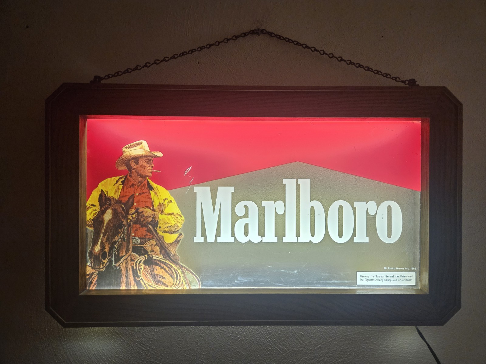 Vintage 1983 Marlboro Man On Horse Lighted Sign Works 26.5”X 15.75” Very Cool