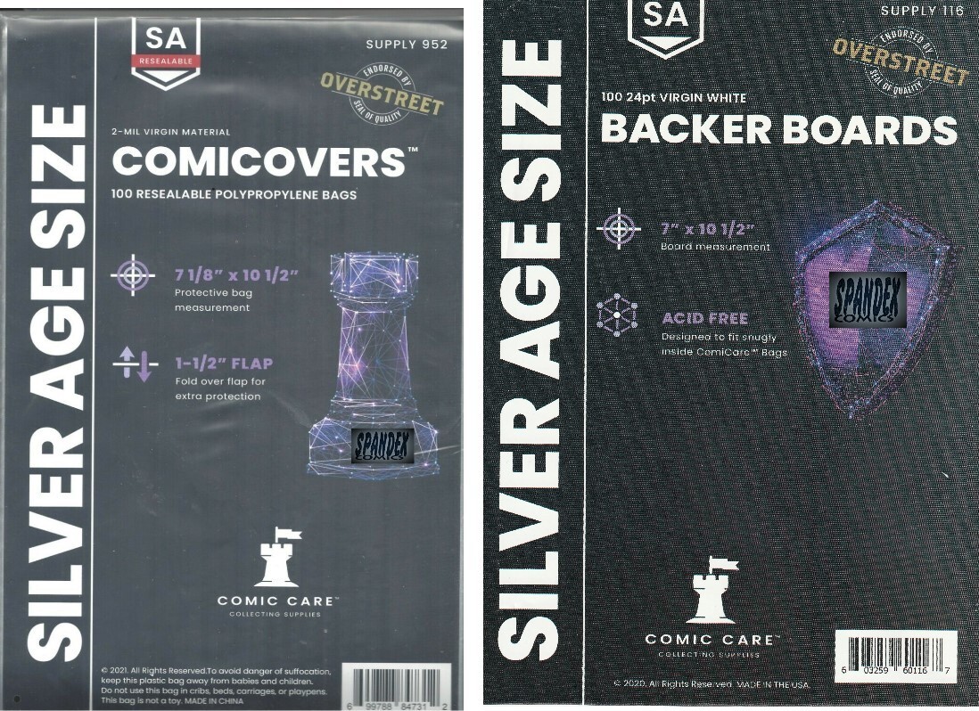 100 Comic Care Silver Age Resealable 2 Mil Polyprop Bags & Comic Backing Boards
