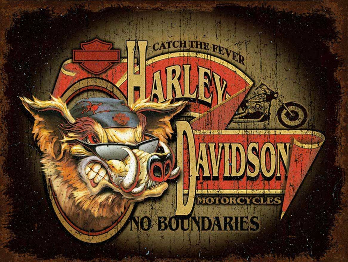 HARLEY DAVIDSON WILD HOG FEVER NO BOUNDARIES HEAVY DUTY USA MADE METAL ADV SIGN