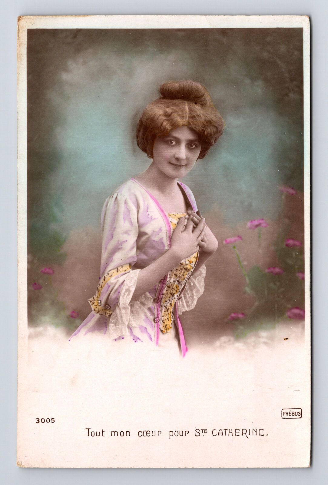 RPPC French Hand Colored Portait of Beautiful Woman Ste. Catherine Postcard