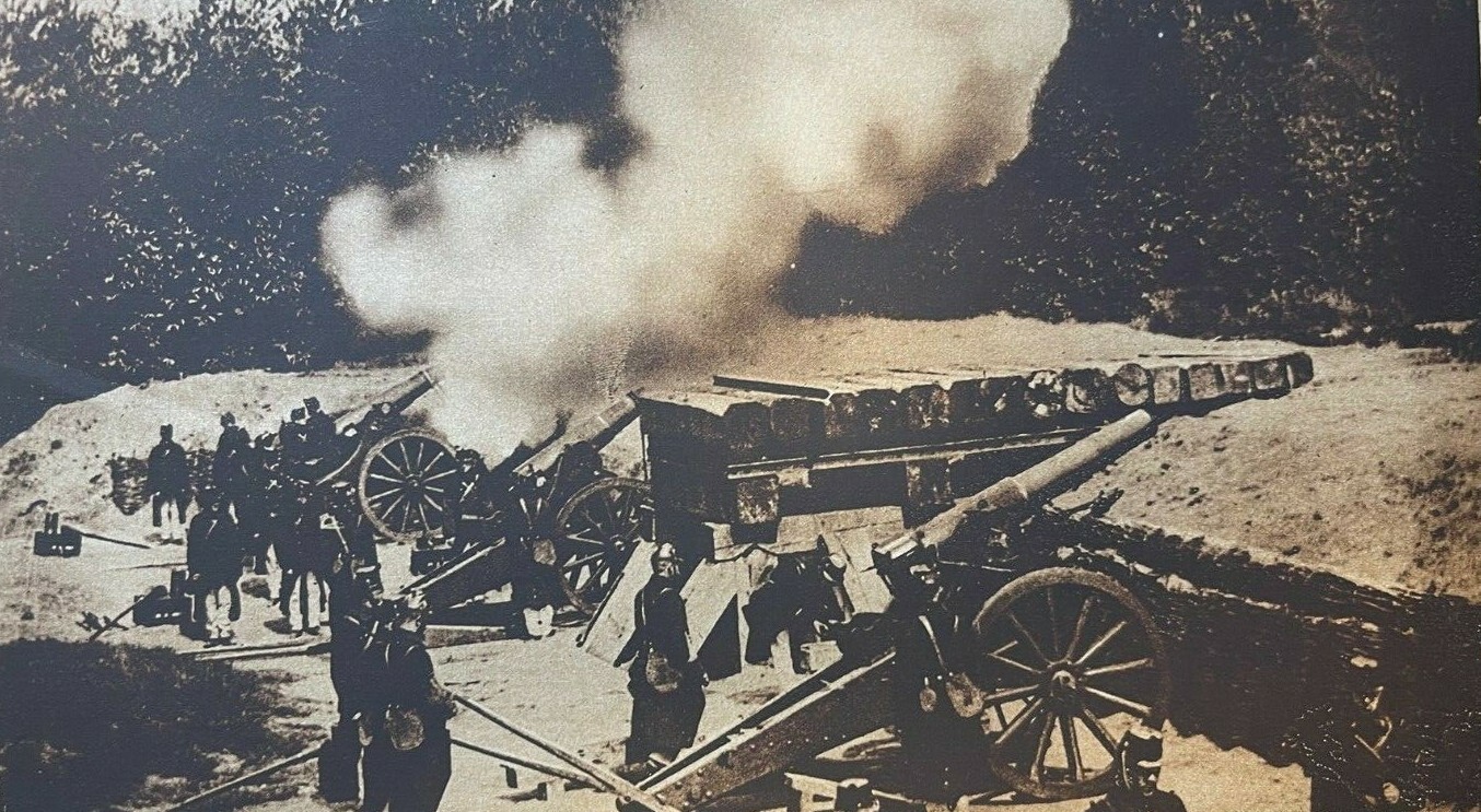 1915 Vintage Illustration Sunken Belgian Battery near Antwerp