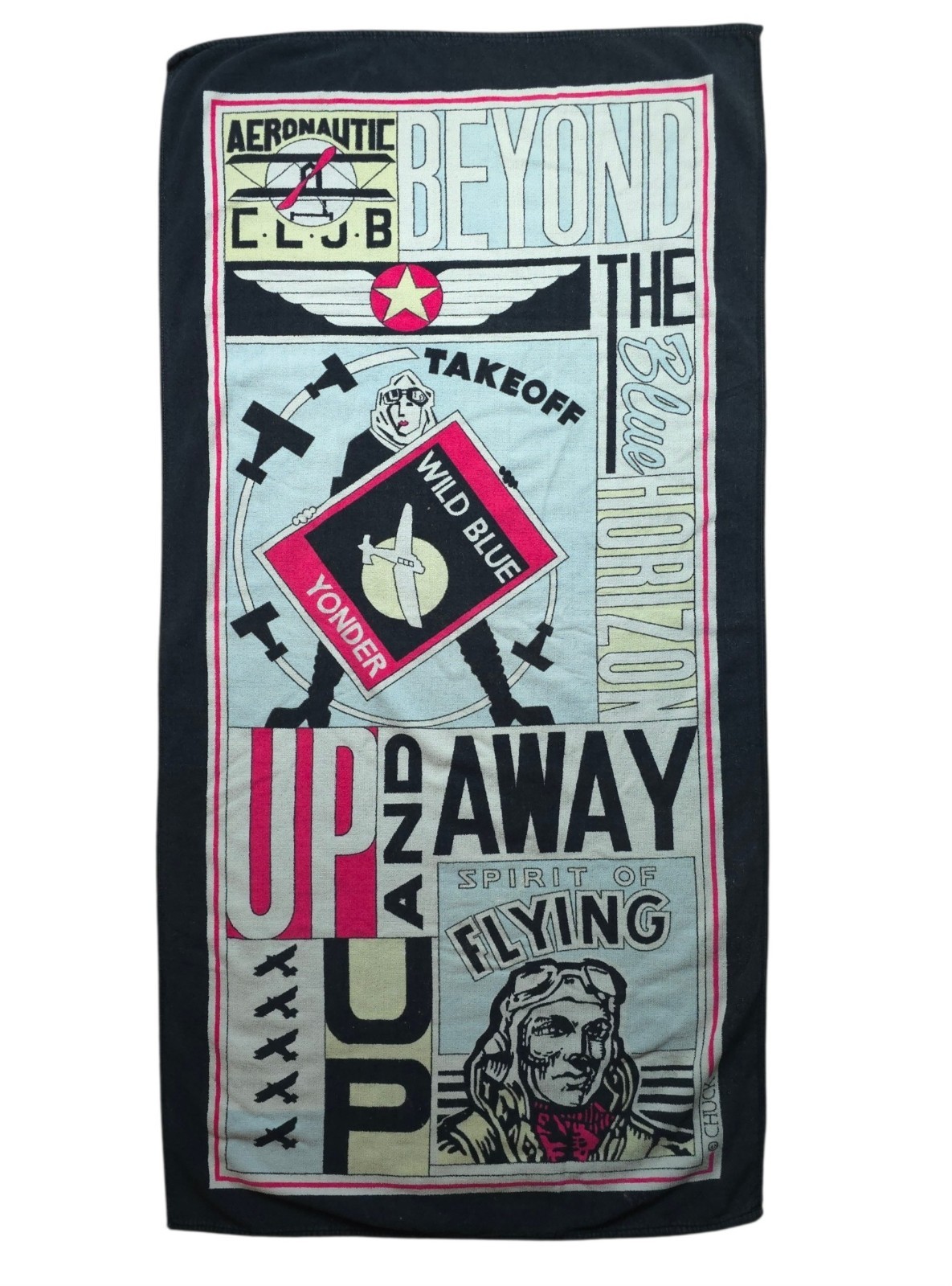 VTG 1984 Dimona Terrimondo Chuck Aviation Theme Air Force Beach Towel 52\
