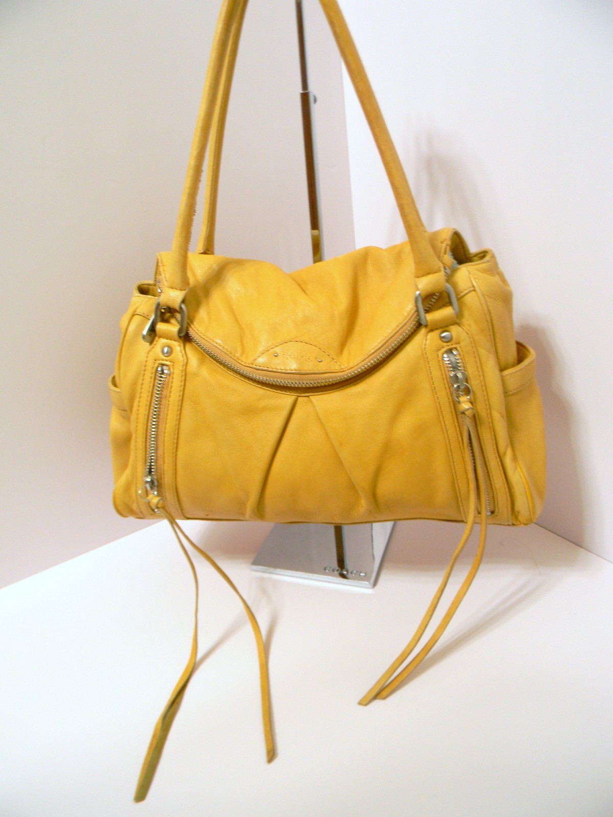 Botkier Mustard Yellow Leather Shoulder Bag With Front Pockets