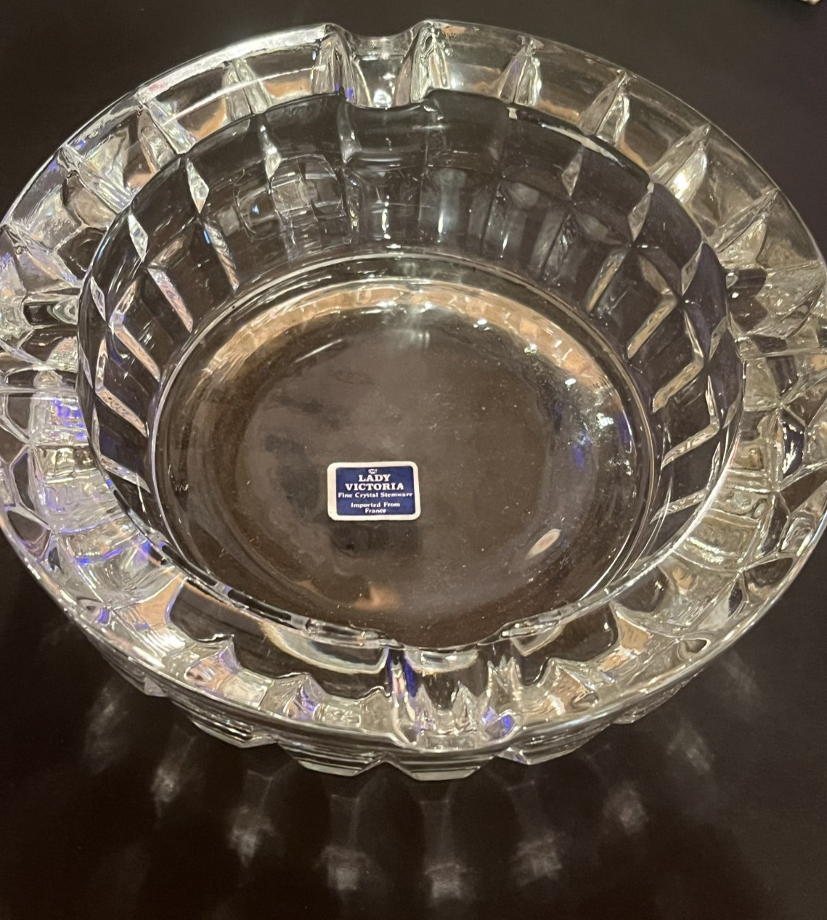 Lady Victoria Fine Crystal Heavy Duty Ashtray Chantelle Pattern France VTG