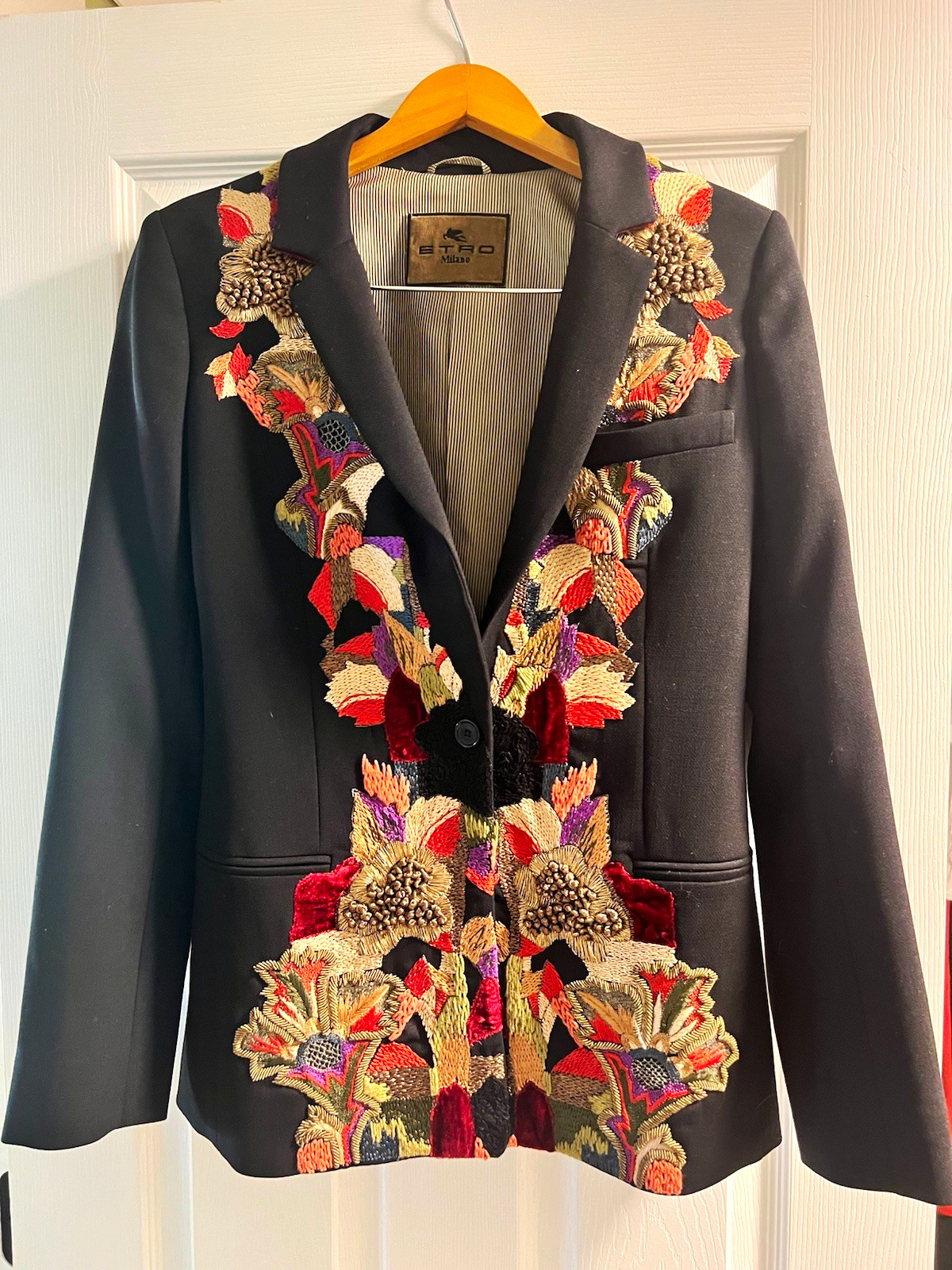 ETRO Milano Women\'s Floral Fall Embroidered Wool Blazer Jacket Size 2 (US) 
