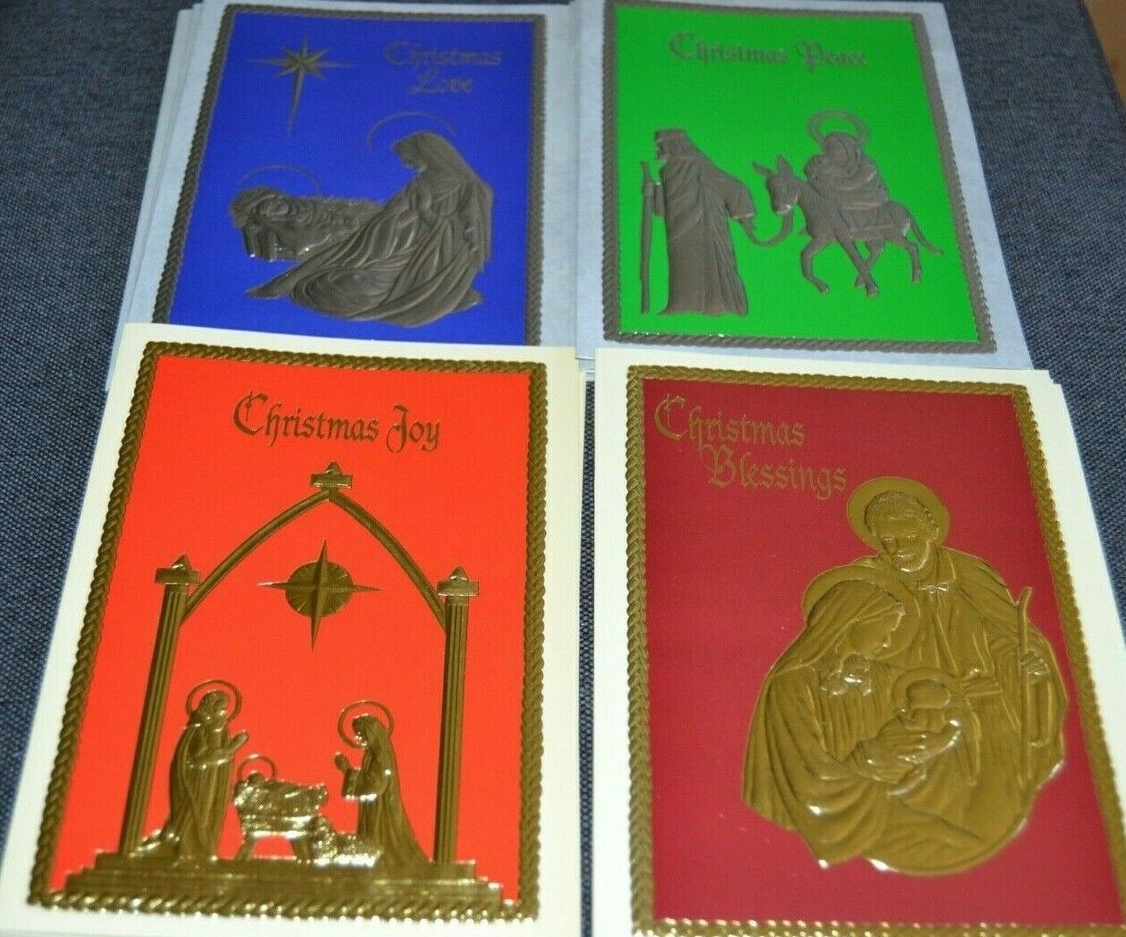 CHRISTMAS Embossed Greeting Cards by Reproducta Co. NIB 4 DESIGNS 12 Vintage