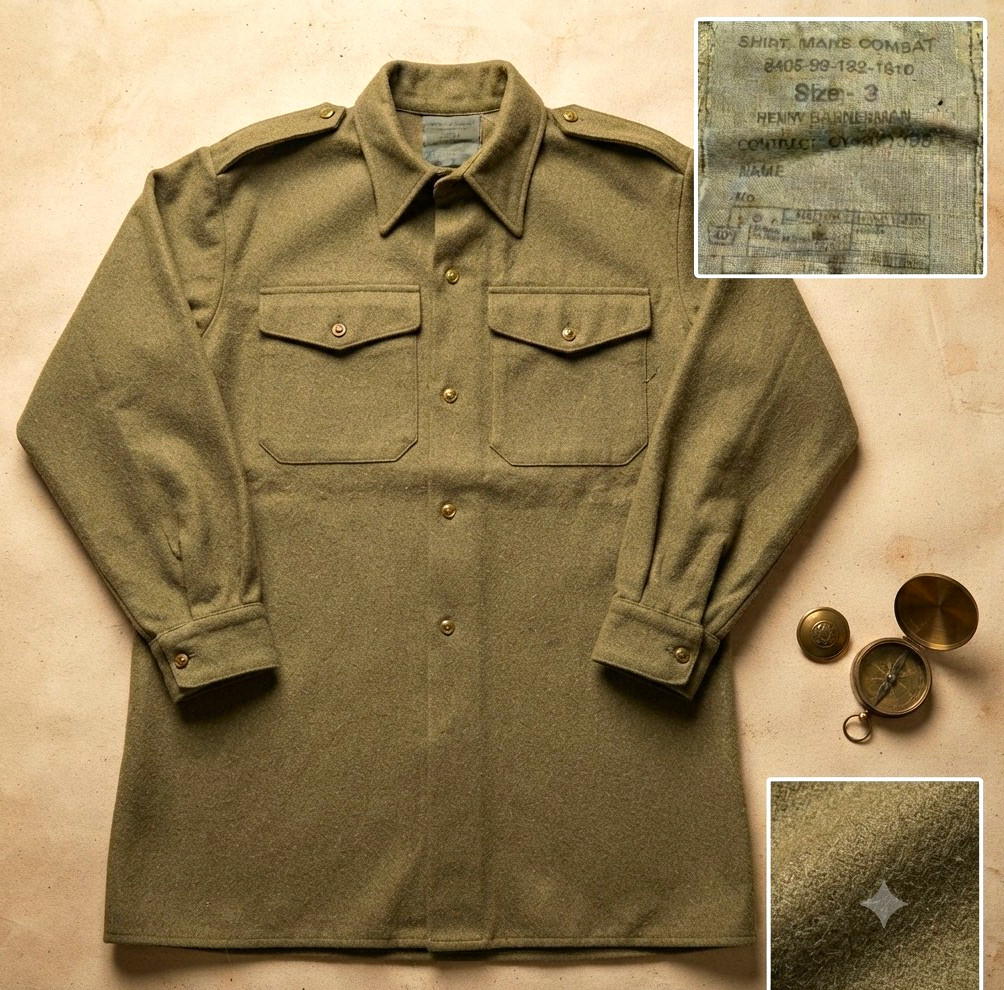 Vintage British Army Wool Combat Field Shirt Olive Green Size 3 Henry Bannerman