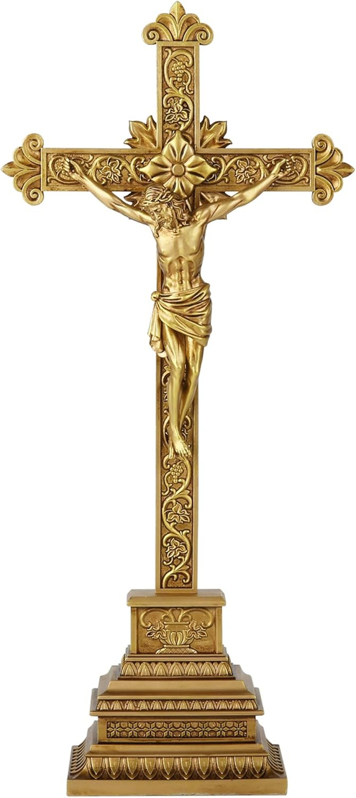 Standing Crucifix - 16 Inch Jesus Cross with Base for Home Table Decor, Gold Cru