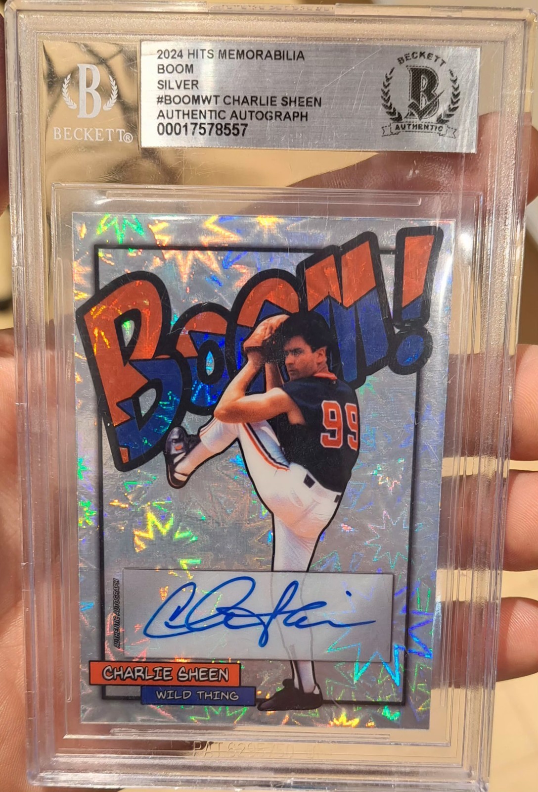 Charlie Sheen 2024 Hits Memorabilia BOOM Silver /99 Signed BGS Auto Wild Thing