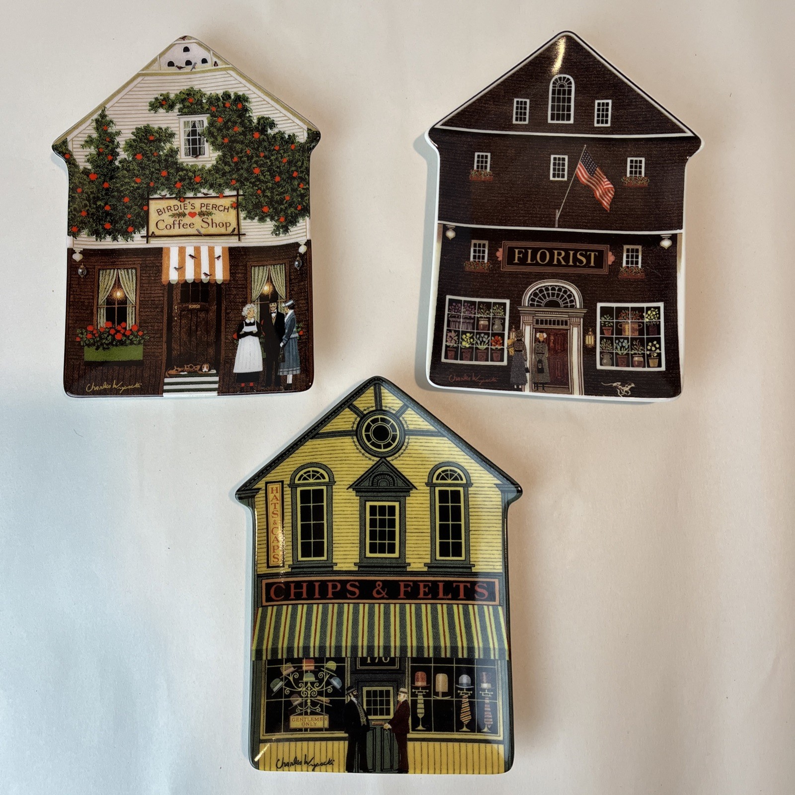 Charles Wysocki Folktown Plates Coffee Shop Florist Chips & Felts Bradford Charles Wysocki Folktown Plates Coffee Shop Florist Chips & Felts Bradford