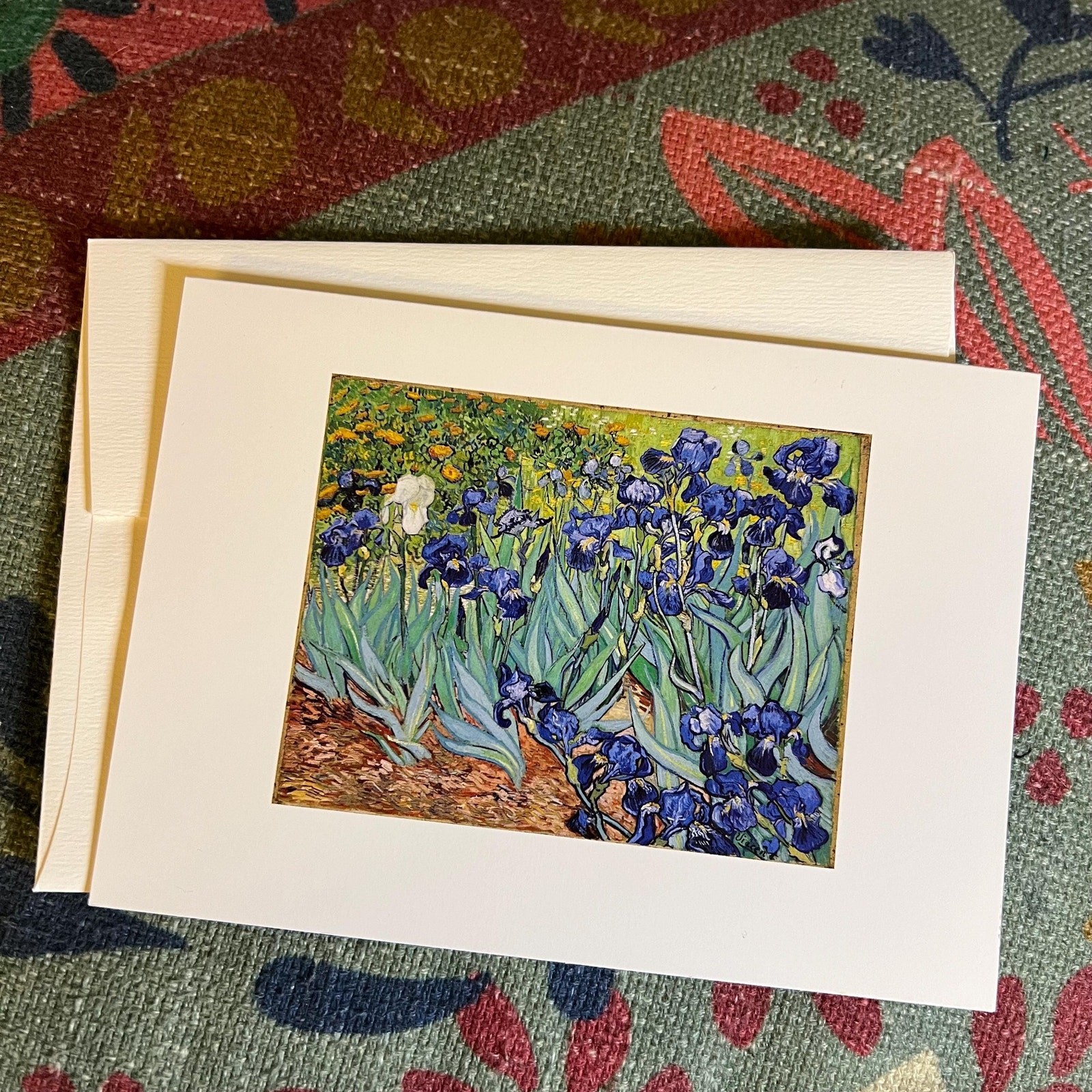Vintage 1999 Vincent Van Gogh Blank Greeting Card Irises Iris Flowers Blue Green