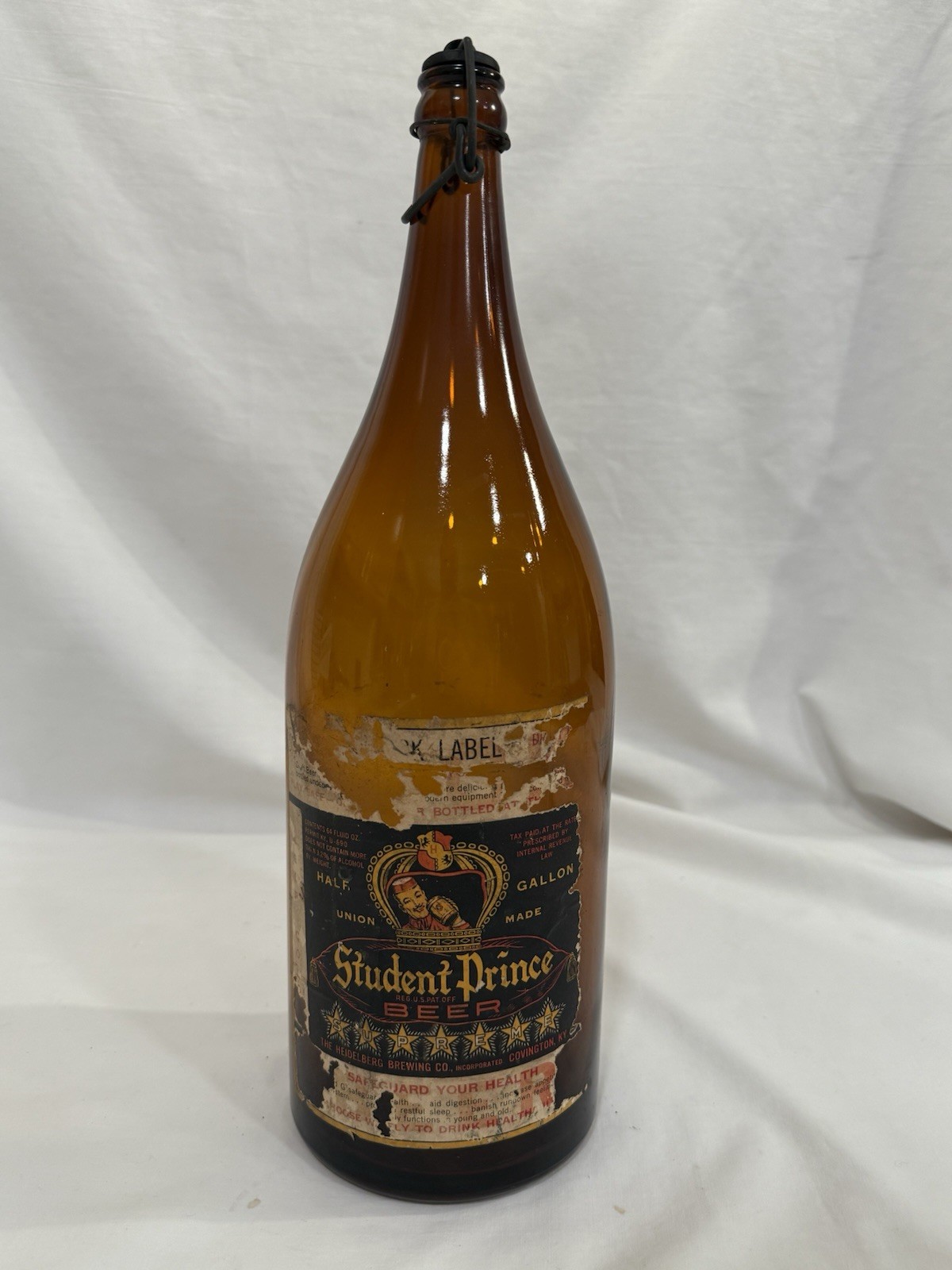RARE HEIDELBERG Student Prince Beer Half Gallon Beer Bottle Paper Label Picnic