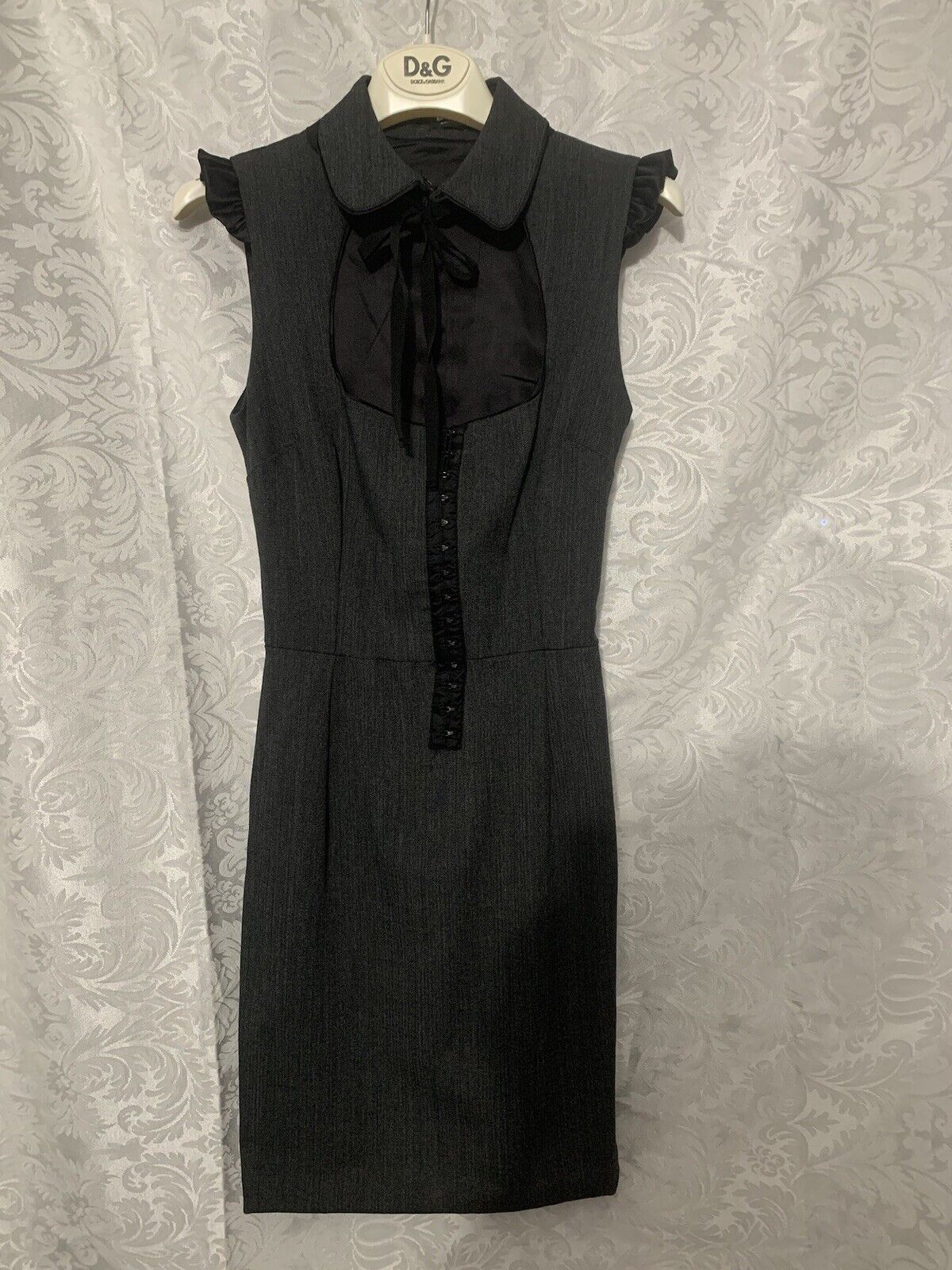 Rare Vtg Dolce & Gabbana D&G Dark Gray Cut Out Corset Dress Size 38 XS