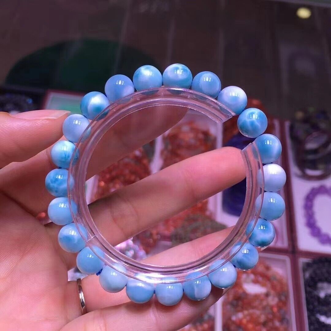 Genuine Natural Larimar Crystal Round Stone Bead Women Stretch Bracelet 8mm