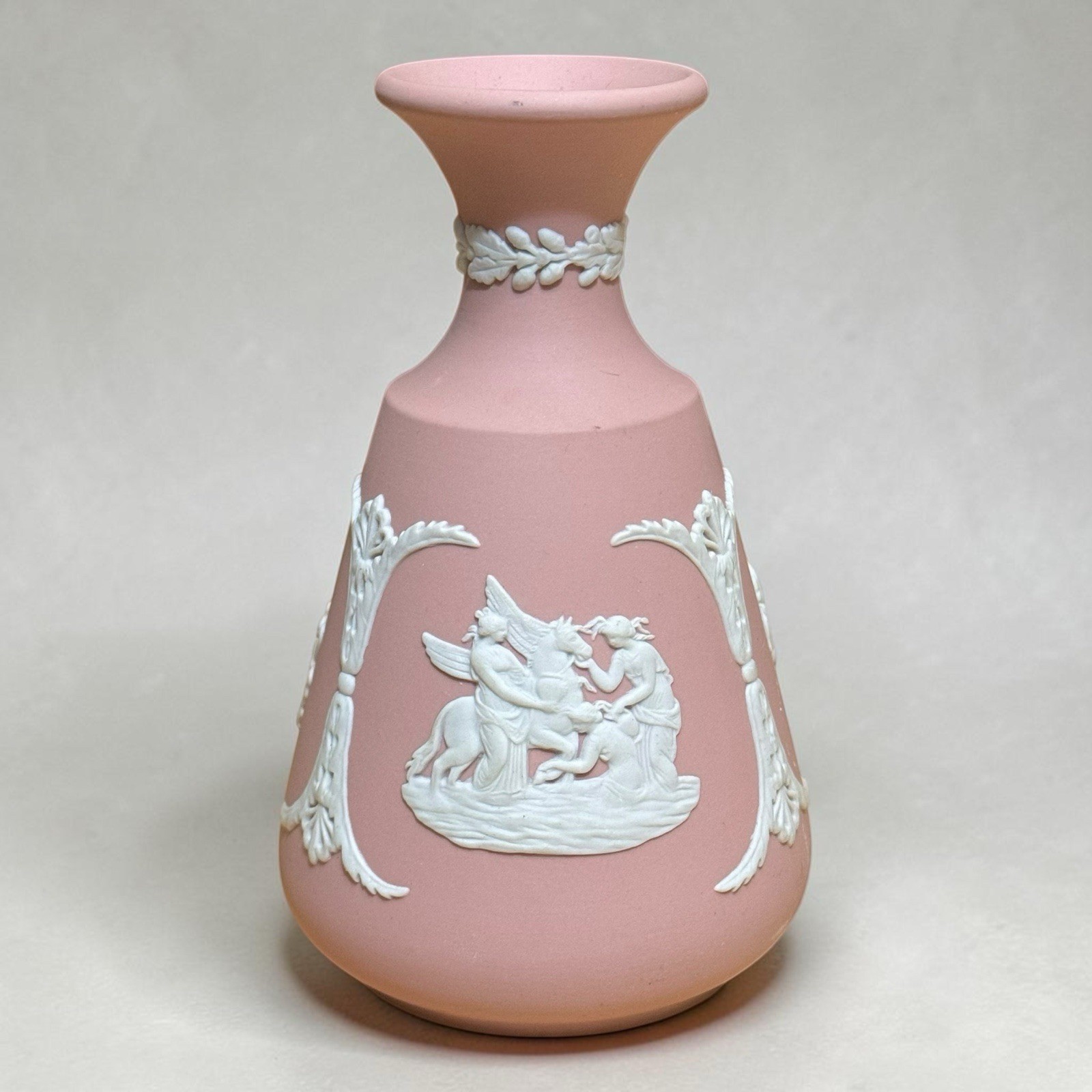 Vintage Wedgwood Pink Jasperware Vase Muses Watering Pegasus Made in England 5”