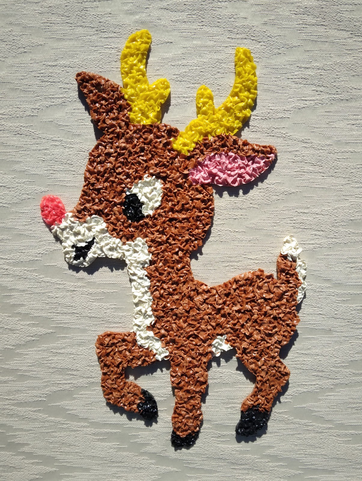 Vtg. 1970\'s Melted Plastic Popcorn Rudolph Reindeer Christmas Decor 1 Owner MINT