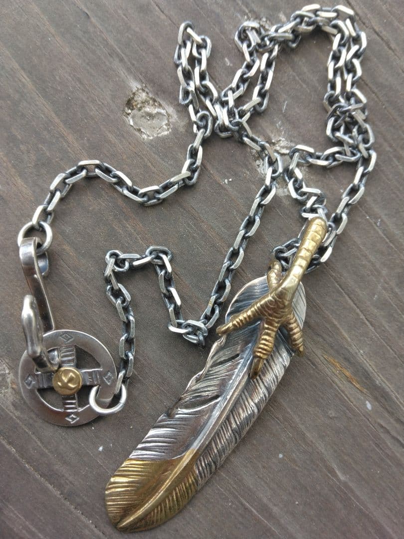 Goros Gold Claw Feather Eagle Hook Chain Necklace Set Vintage Silver JP Authent