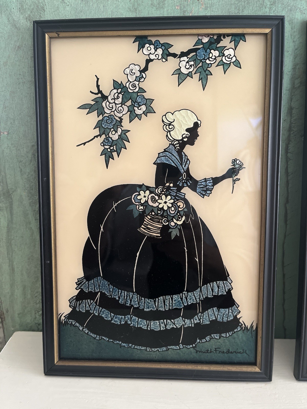 2 Vtg Frederick Silhouette “Old Fashioned Garden” framed wall art Pictures