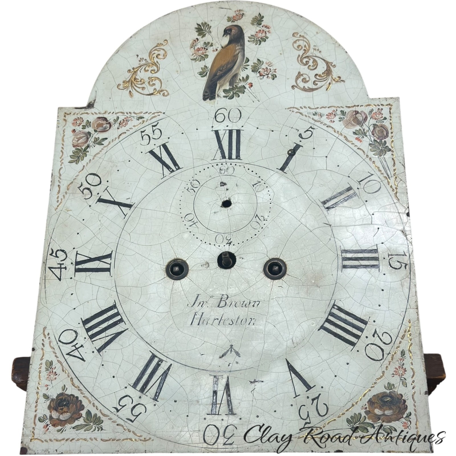 18th C Antique Jr Brown Harleston  Grandfather Clock painted  Dial Movement