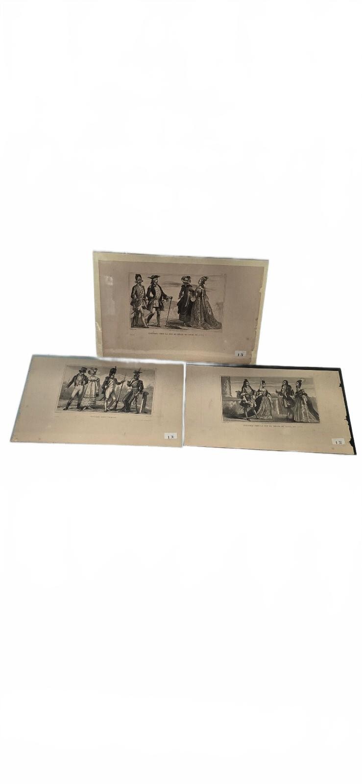 Set of 3 Antique Engraved Prints \'Costumes Vers La Fin du Règne de Louis XV\' +