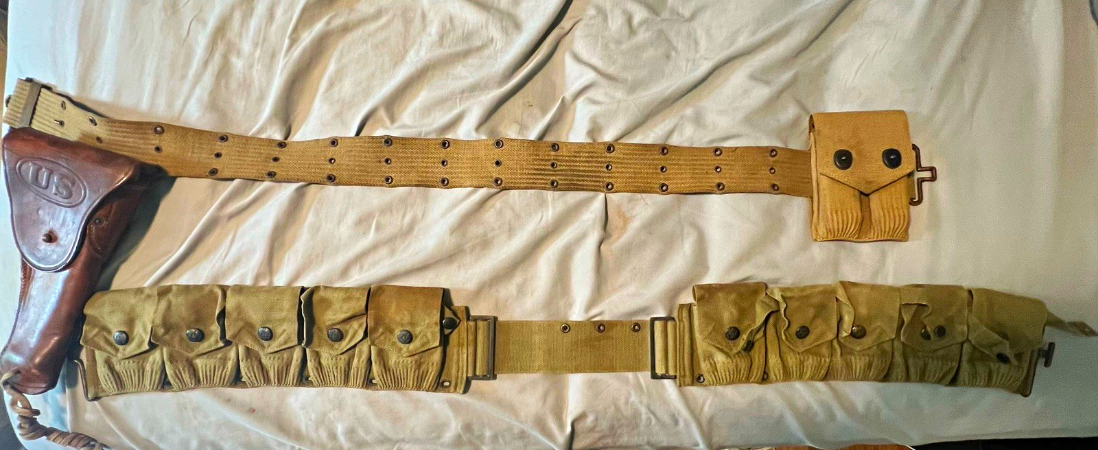WWI US army belt and bandolier w/ original leather holster dated 1917 & 1918