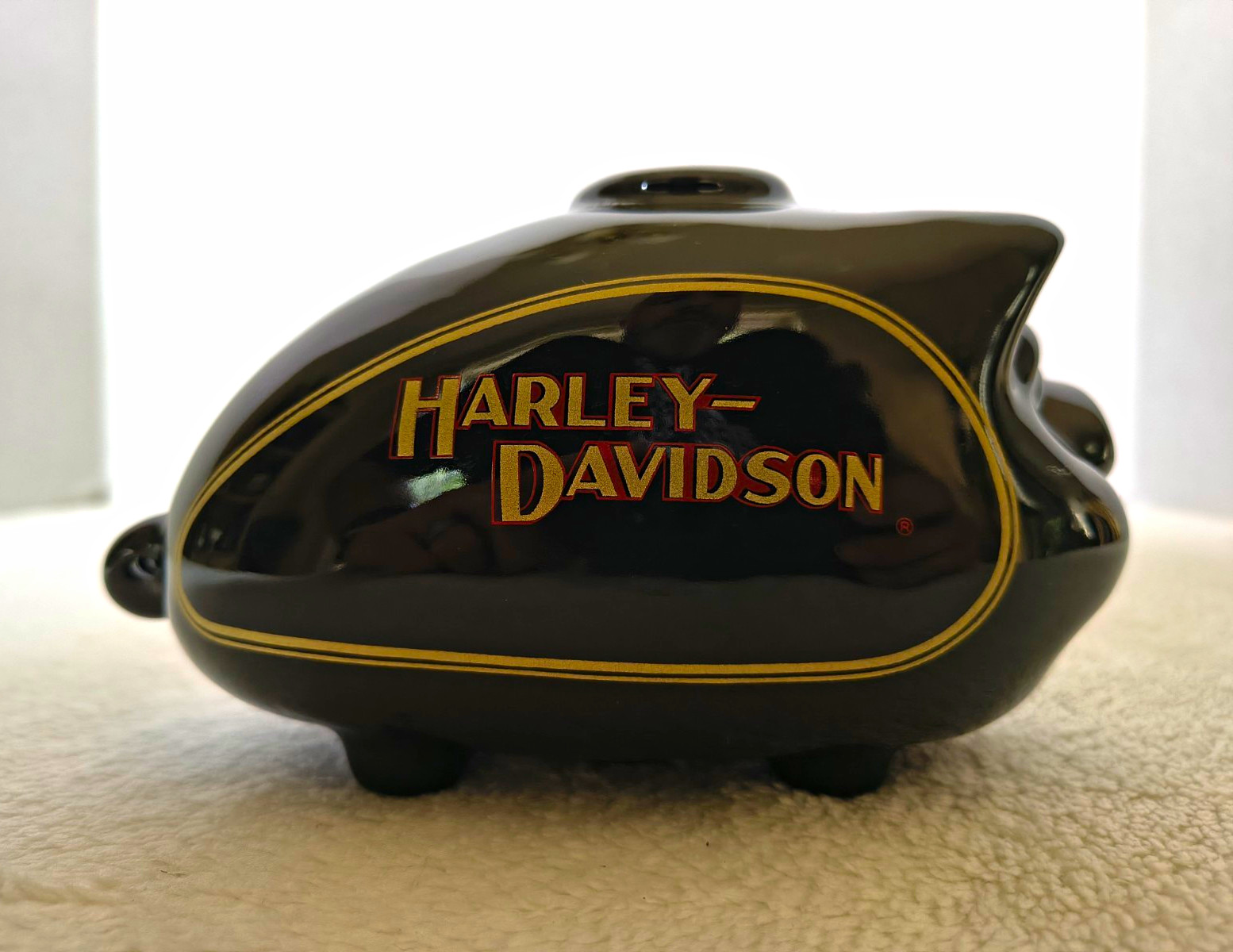 Vintage 2002 Harley Davidson Ceramic Hog Piggy Bank Motorcycle Gas Tank Novelty