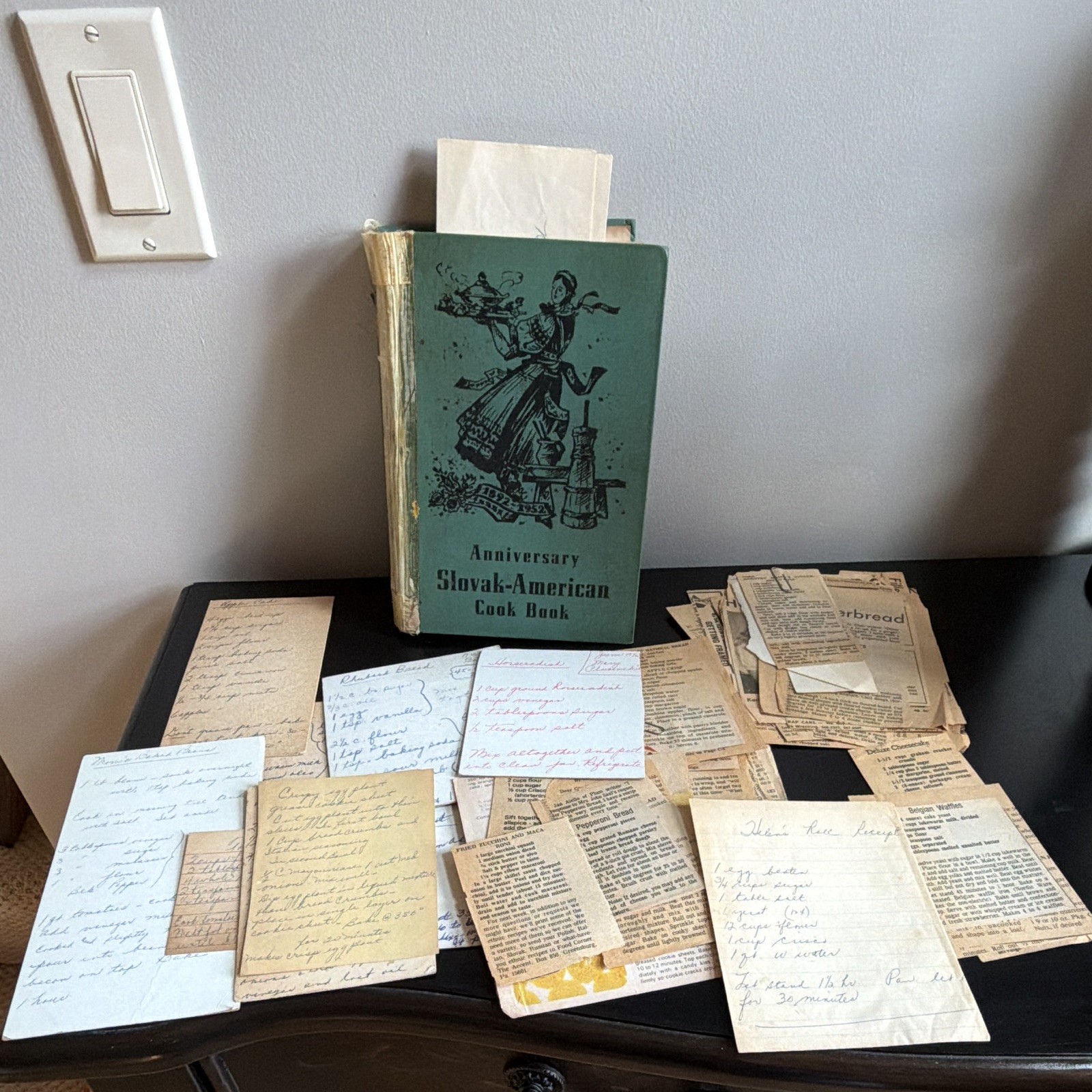 Vintage 1952 Slovak cookbook estate recipe Ephemeral lot handwritten newspaper ￼