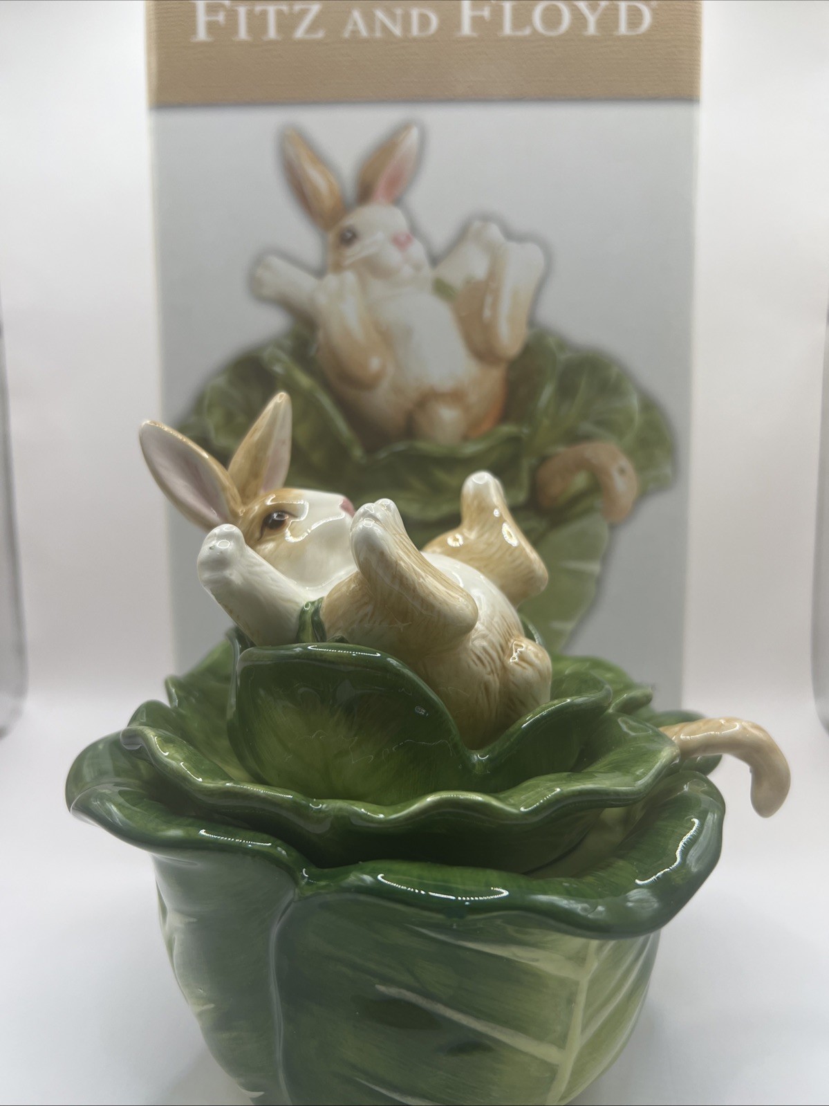 EXTREMELY RARE Fitz and Floyd English Garden Bunnies collection LE MARCHE RABBIT