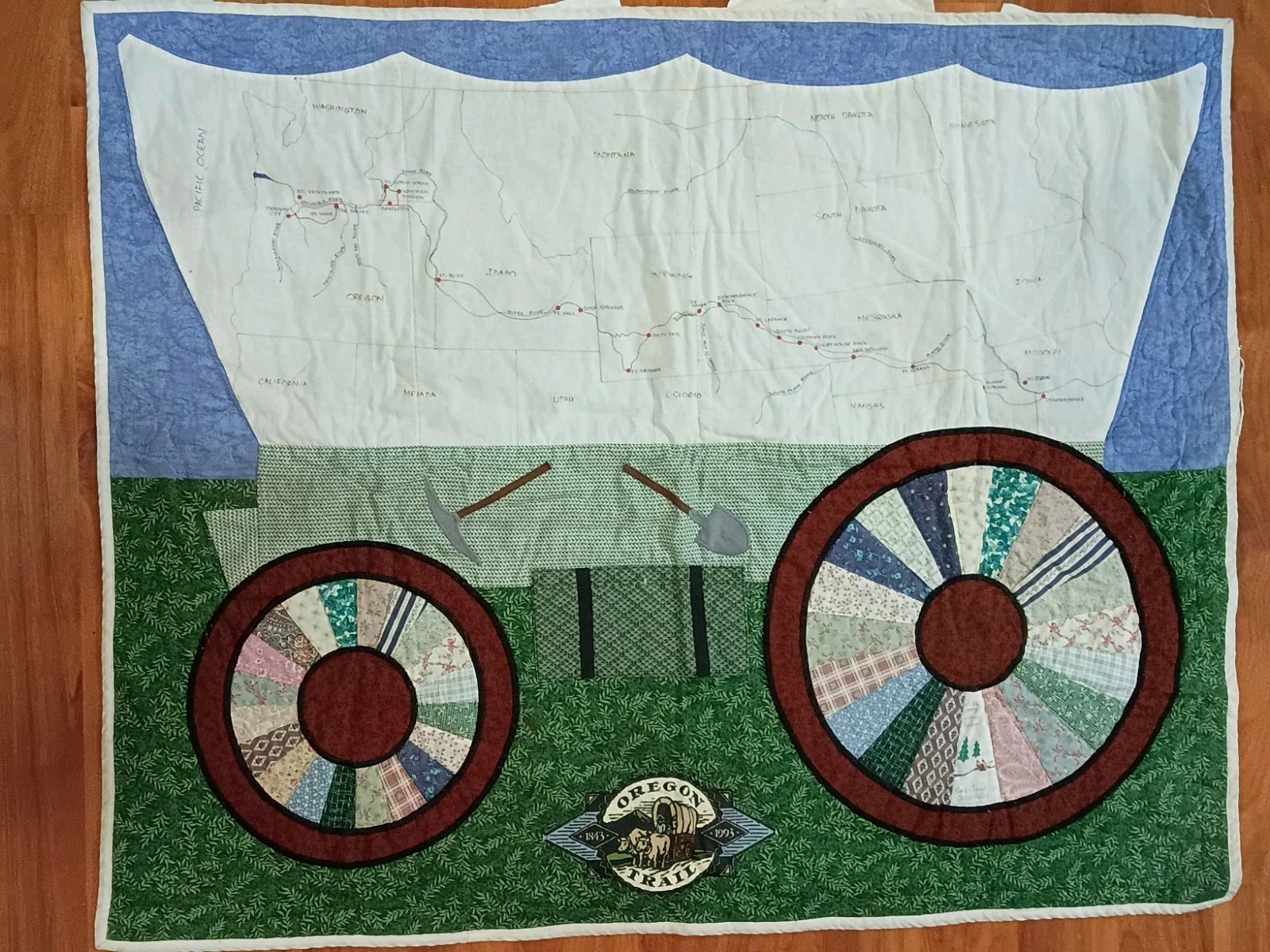 Vintage 1993 Oregon Trail Sesquicentennial Map Quilt OOAK By Jane Filener Mint