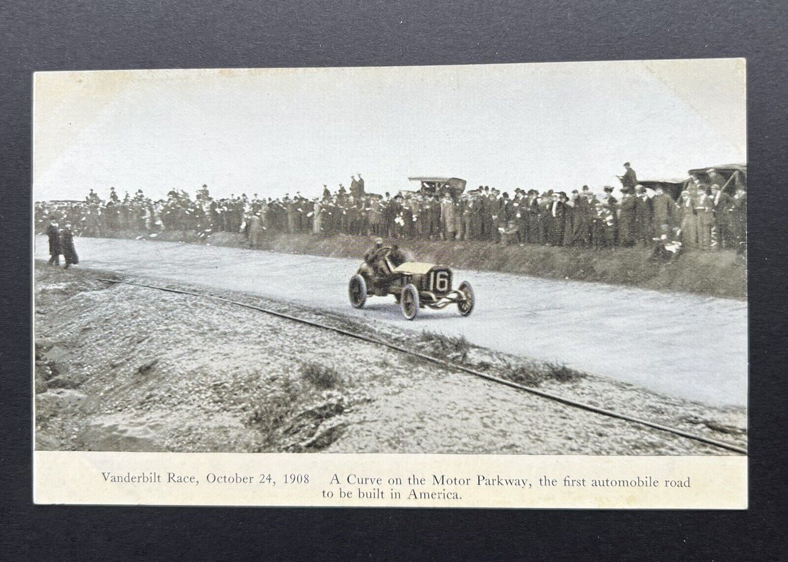 1908 Vanderbilt Cup Race Postcard/ A Curve In The Road On The Motor Parkway 