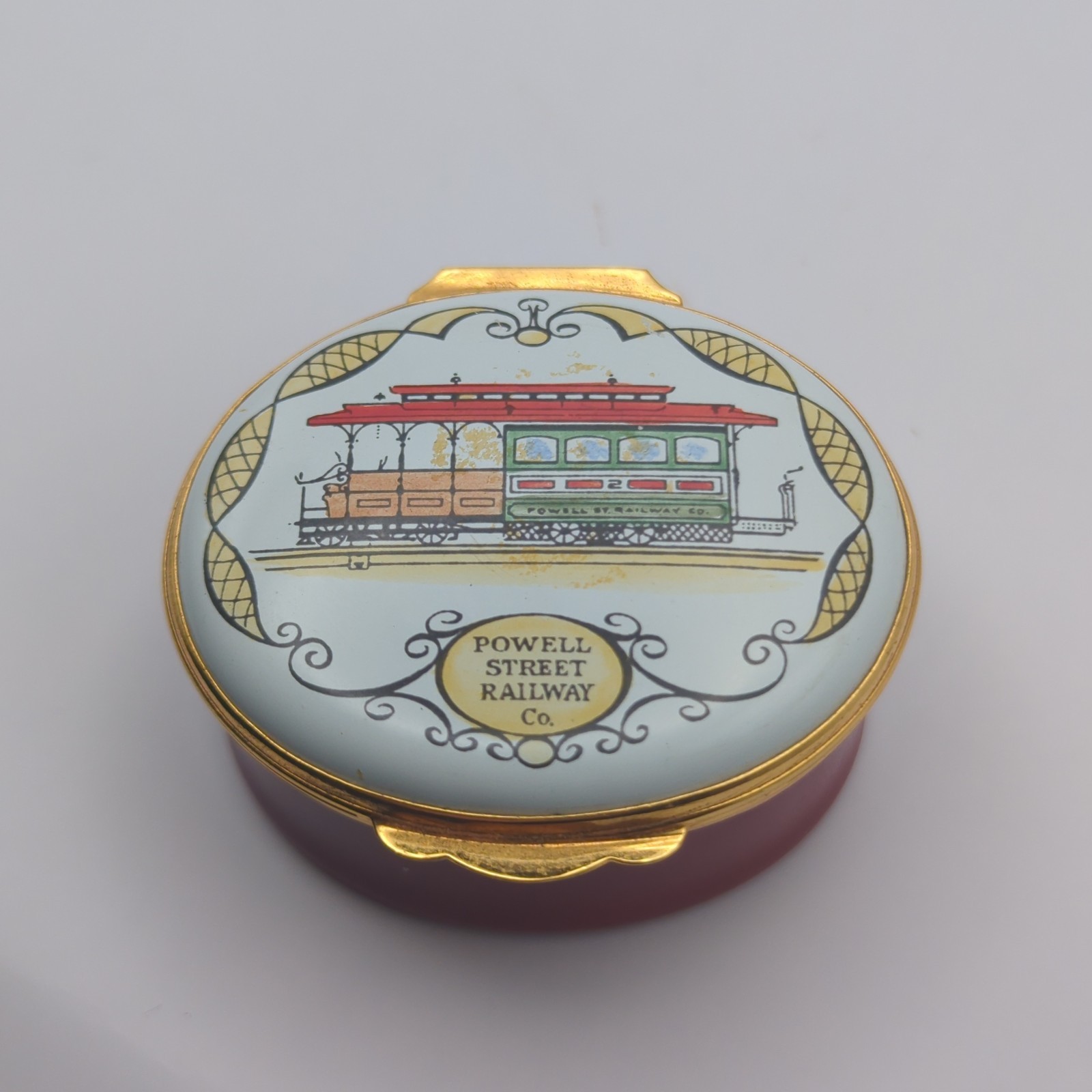 I. Magnin Co English Enamel Trinket Box 1876 San Francisco Powell Cable Car Rare I. Magnin Co English Enamel Trinket Box 1876 San Francisco Powell Cable Car Rare