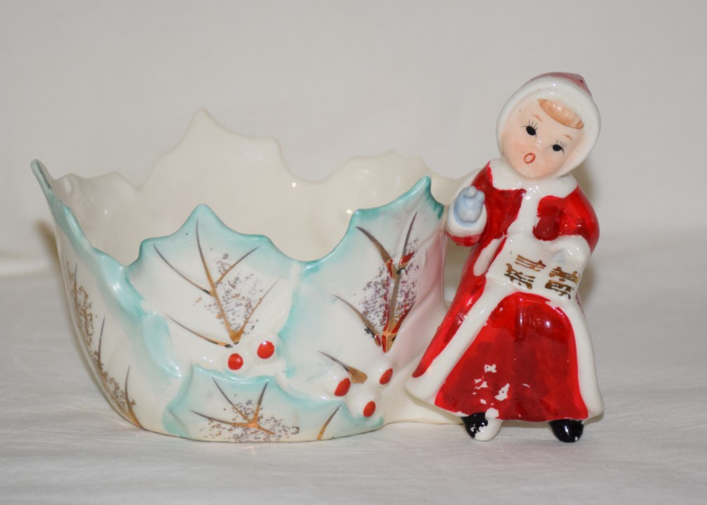 Vtg Napco? Holly Choir Girl Christmas Planter AS IS