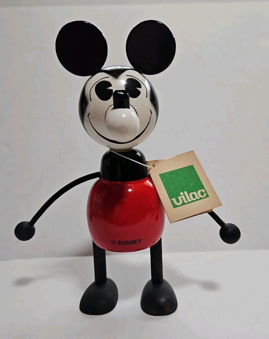 Vintage Vilac Mickey Mouse Original Lacquered Hard Wooden Bank  Made in France 