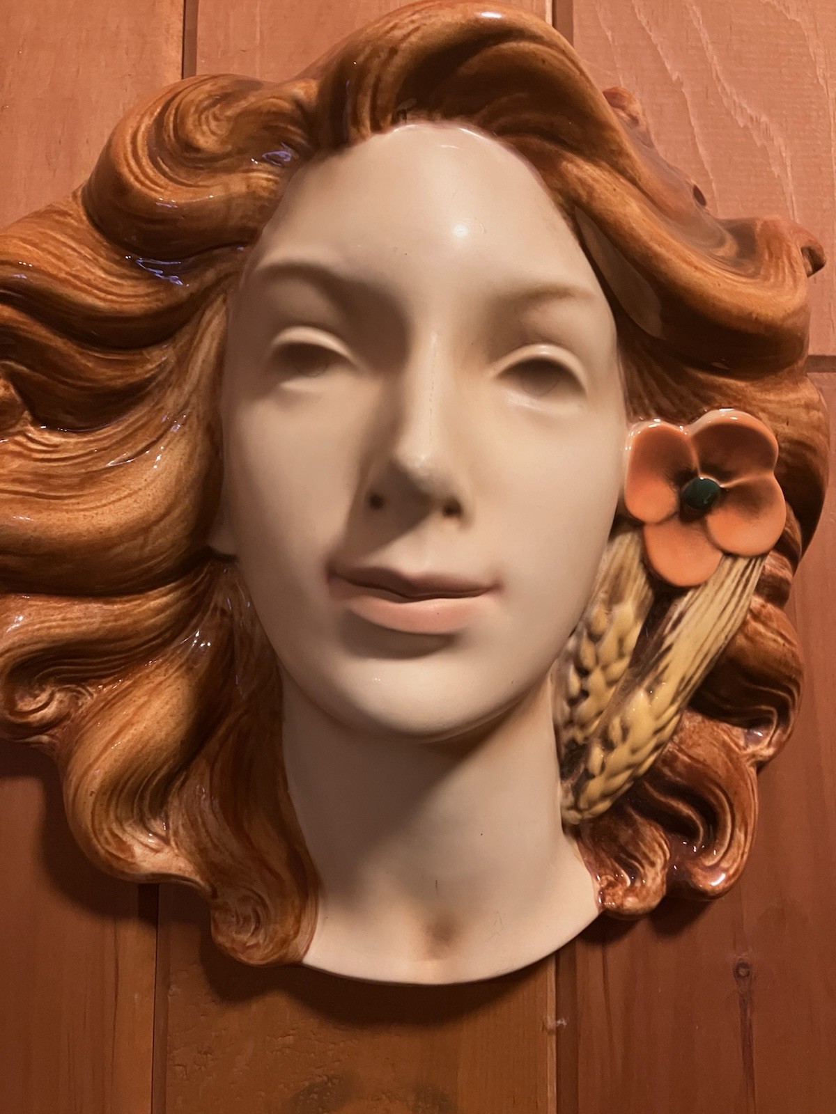 VINTAGE ART DECO WALL MASK GERMANY APROX 12.5” EC  WOMANS FACE
