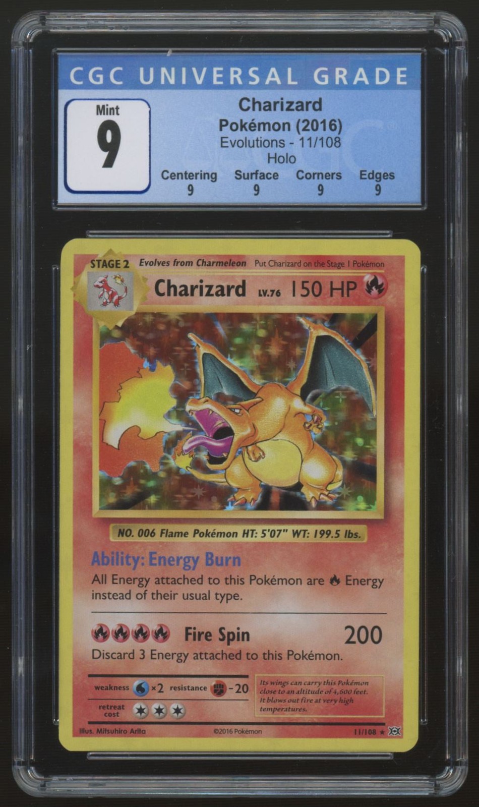 2016 Pokemon Charizard Evolutions Holo #11 CGC 9 (B)