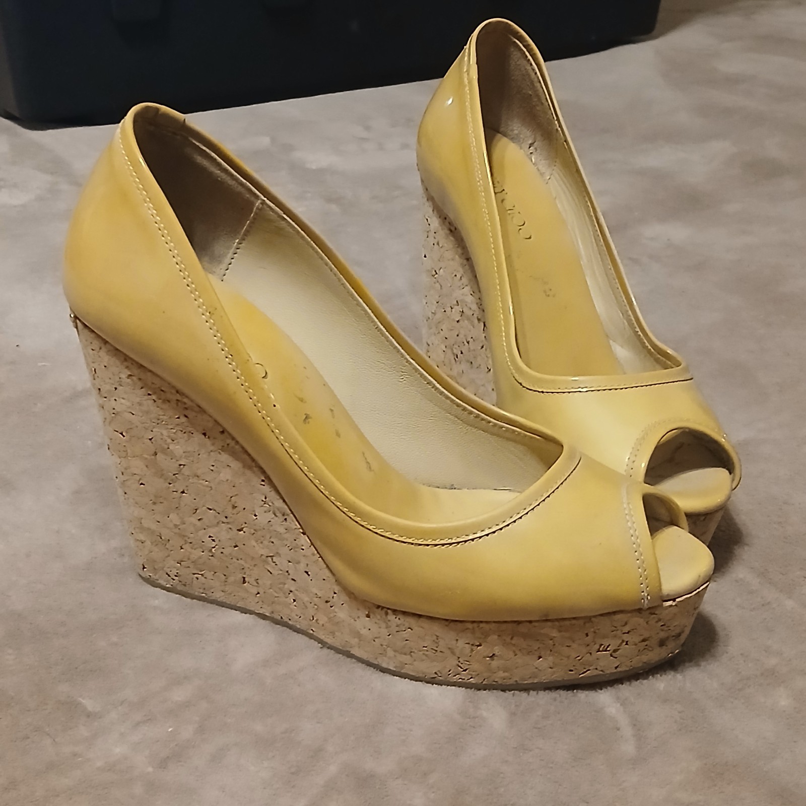 pumps size 7 Jimmy Choo yellow peep toe wedge heels size EU 37