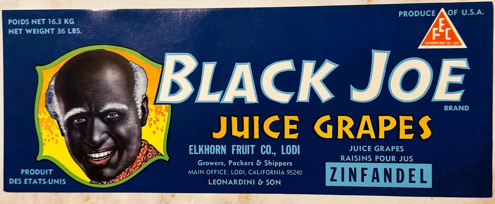 Vintage 1920s Fruit Crate Label Elkhorn Fruit Co Lodi CA Zinfandel Juice Grapes