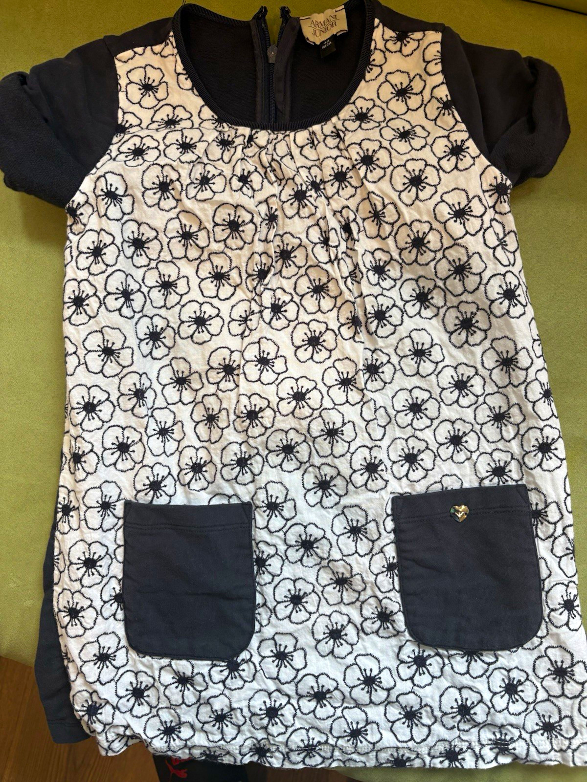 Armani Junior Girls Size 4 Blue/White Floral Shift Dress Pockets 106cm