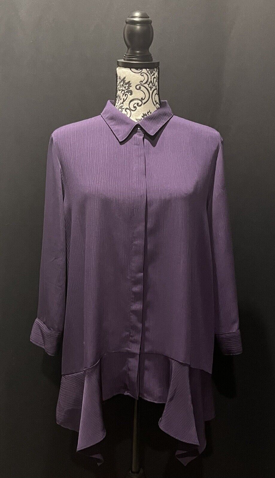 Simply Vera Vera Wang - Purple 3/4 Sleeve Button Up Sharkbite Blouse - Sz Large
